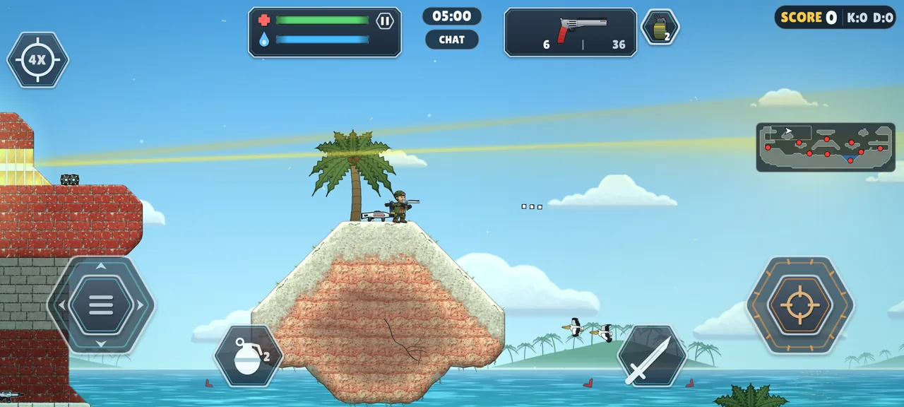 Gameplay on Coral Cove with a palm tree island